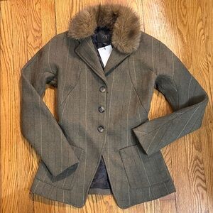 NWT Zara wool blend blazer jacket removable faux fur collar sz xs extra small